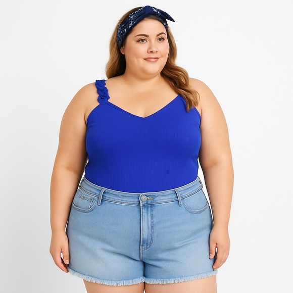 NWT Women’s Sugarlips blue Ruffle Strap Knit Tank Size 3X - Picture 1 of 7